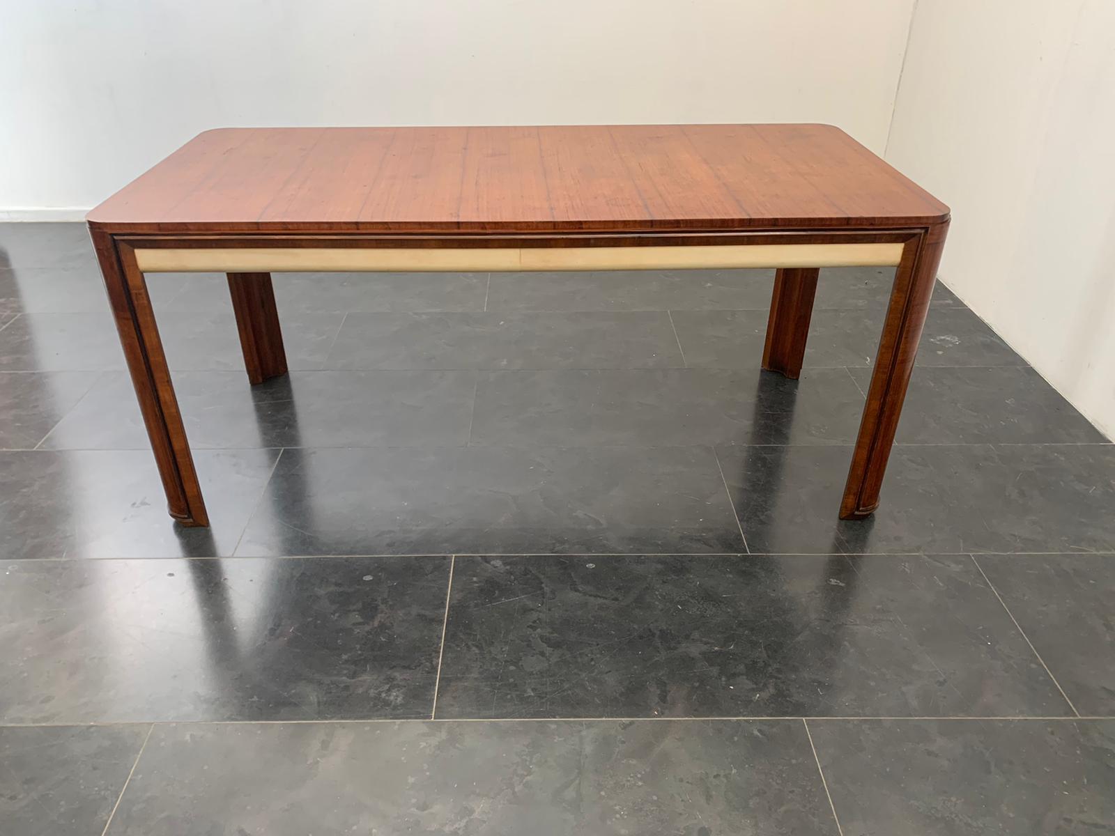 Art Deco Table in Rosewood and Parchment by Pietro Busnelli.
Packaging with bubble wrap and cardboard boxes is included. If the wooden packaging is needed (crates or boxes) for US and International Shipping, it's required a separate cost (will be