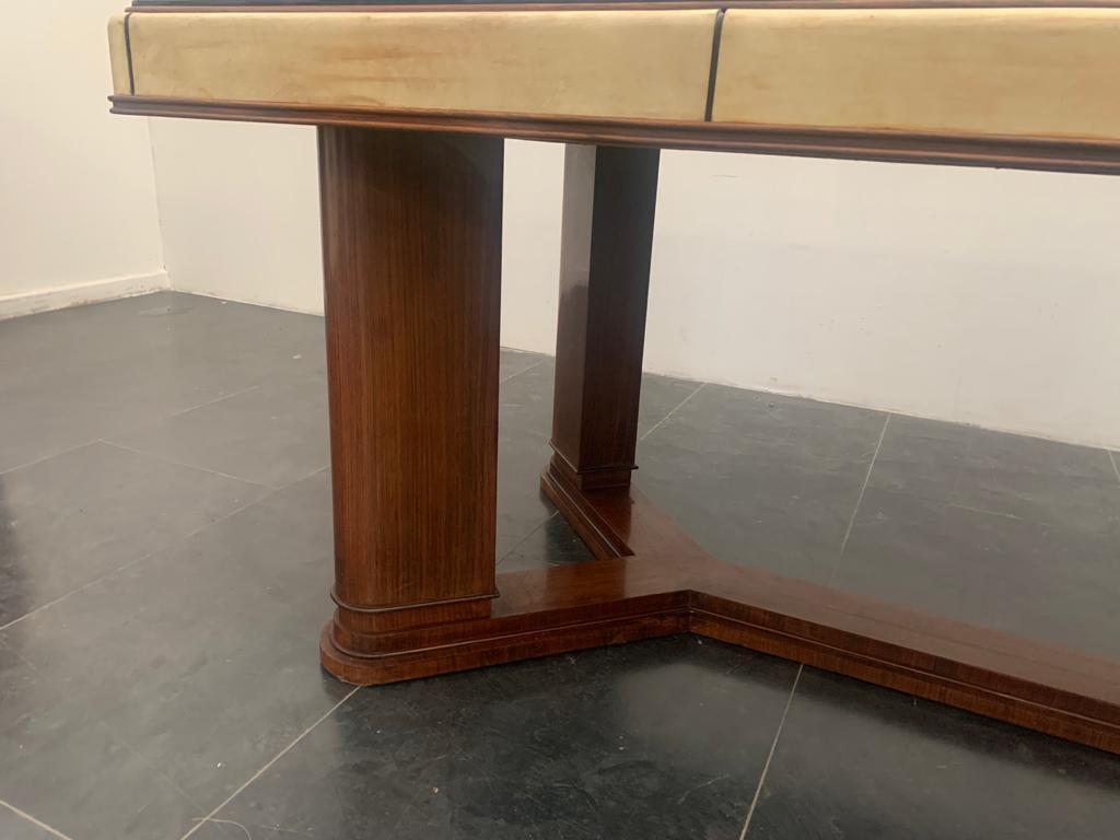 Art Deco Table in Rosewood and Parchment with Top in Black Glass In Good Condition For Sale In Montelabbate, PU