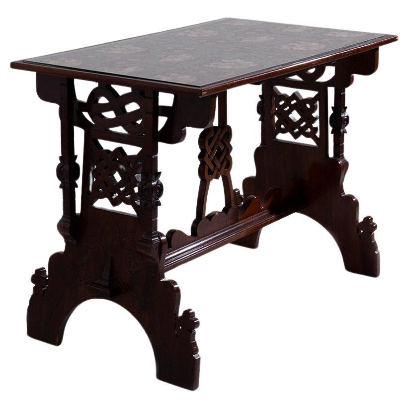 Table Art Déco en bois et motif floral