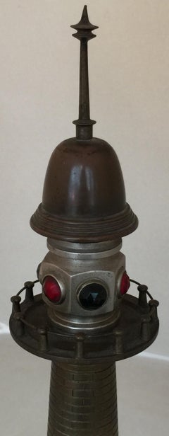 Lighthouse Art Deco Table Lamp, 1920, Material: Bronze and Wood, France