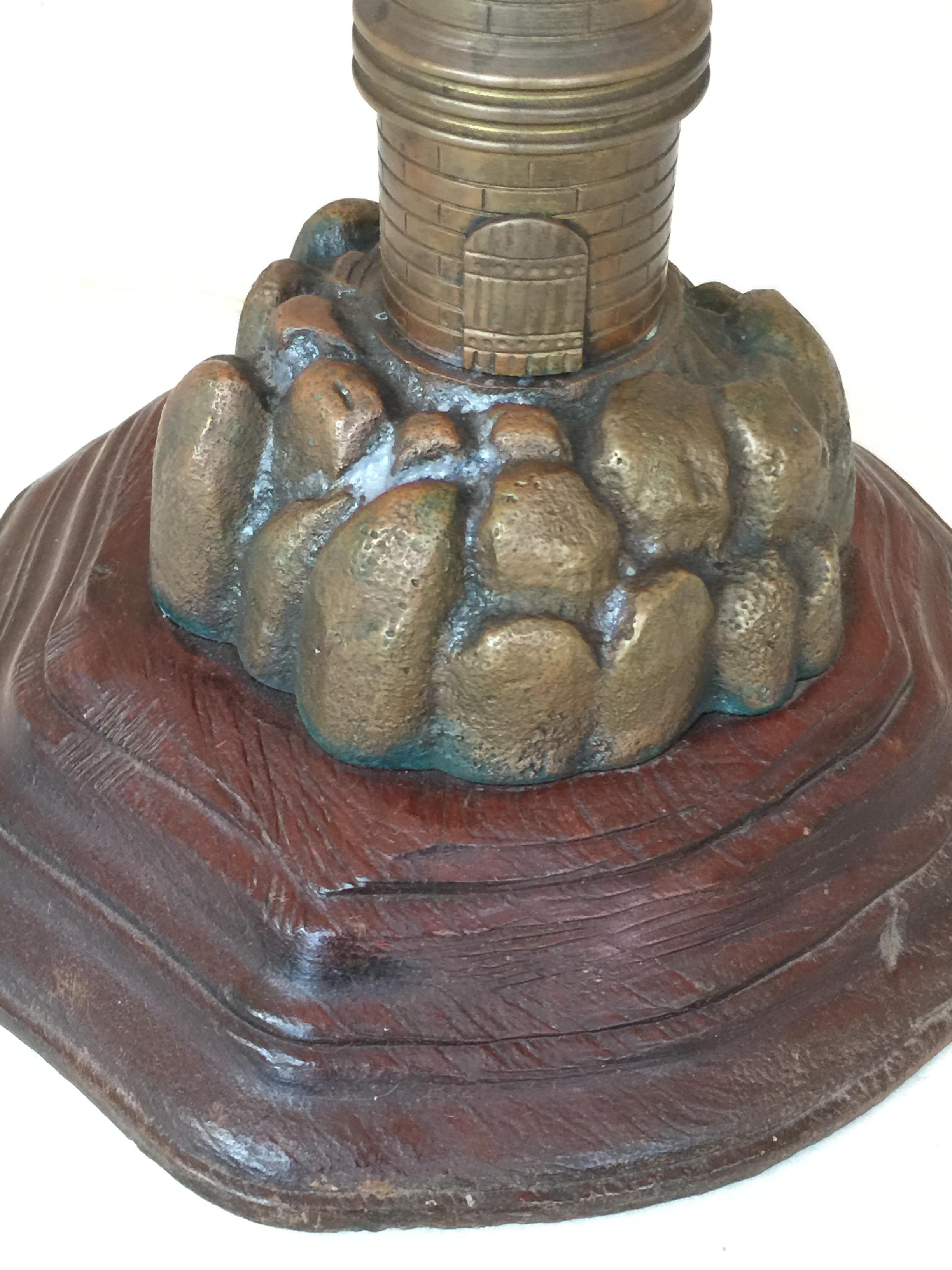 Early 20th Century Lighthouse Art Deco Table Lamp, 1920, Material: Bronze and Wood, France For Sale