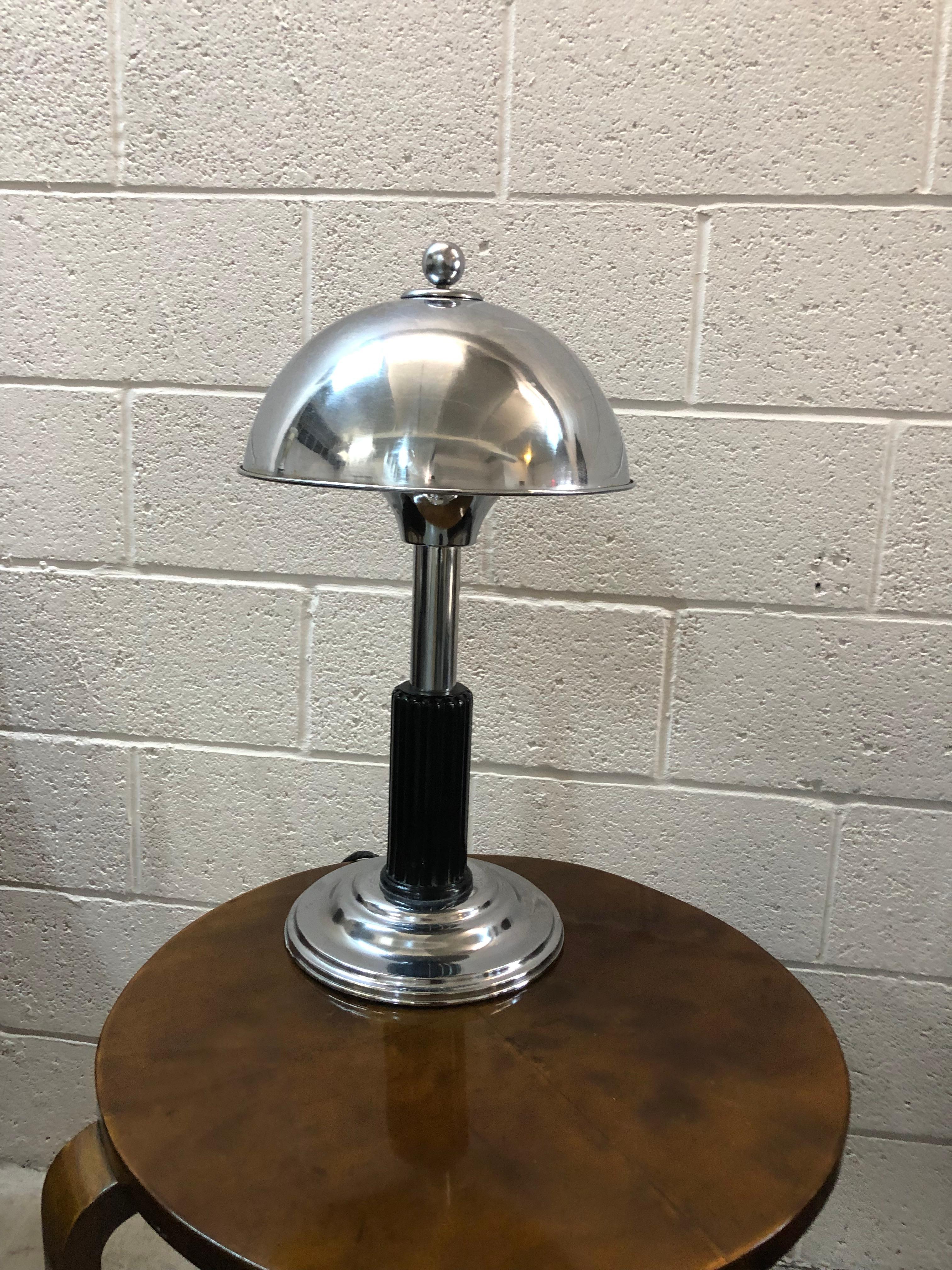 Wood Art Deco Table Lamp, 1930, Material, Chrome and wood For Sale