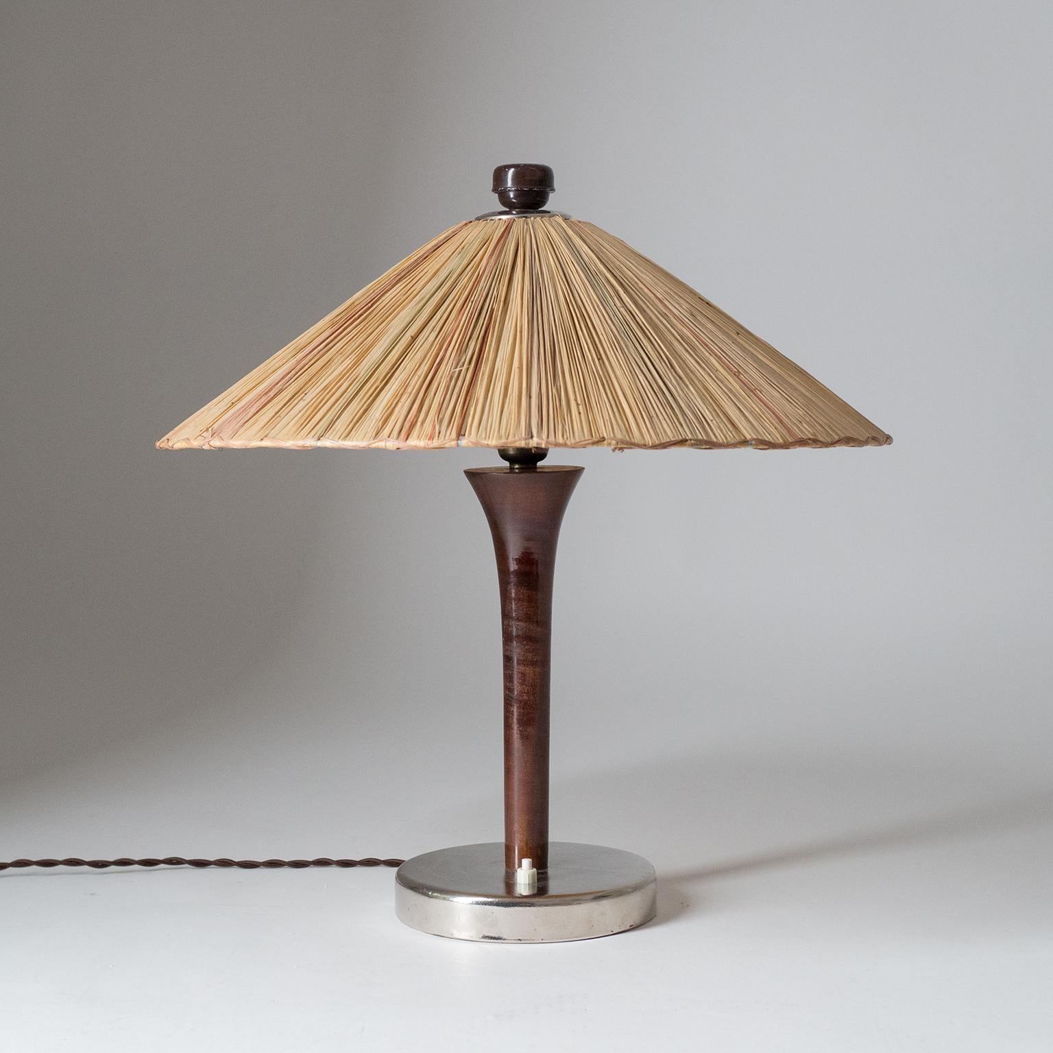 Art Deco Table Lamp, 1930s, with Original Straw Shade 7