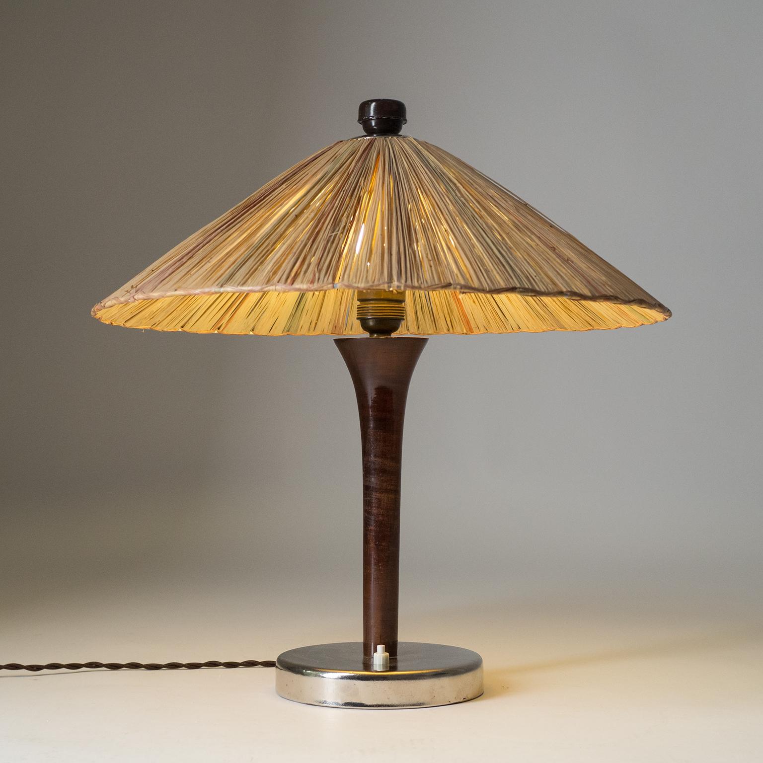 Art Deco Table Lamp, 1930s, with Original Straw Shade 8