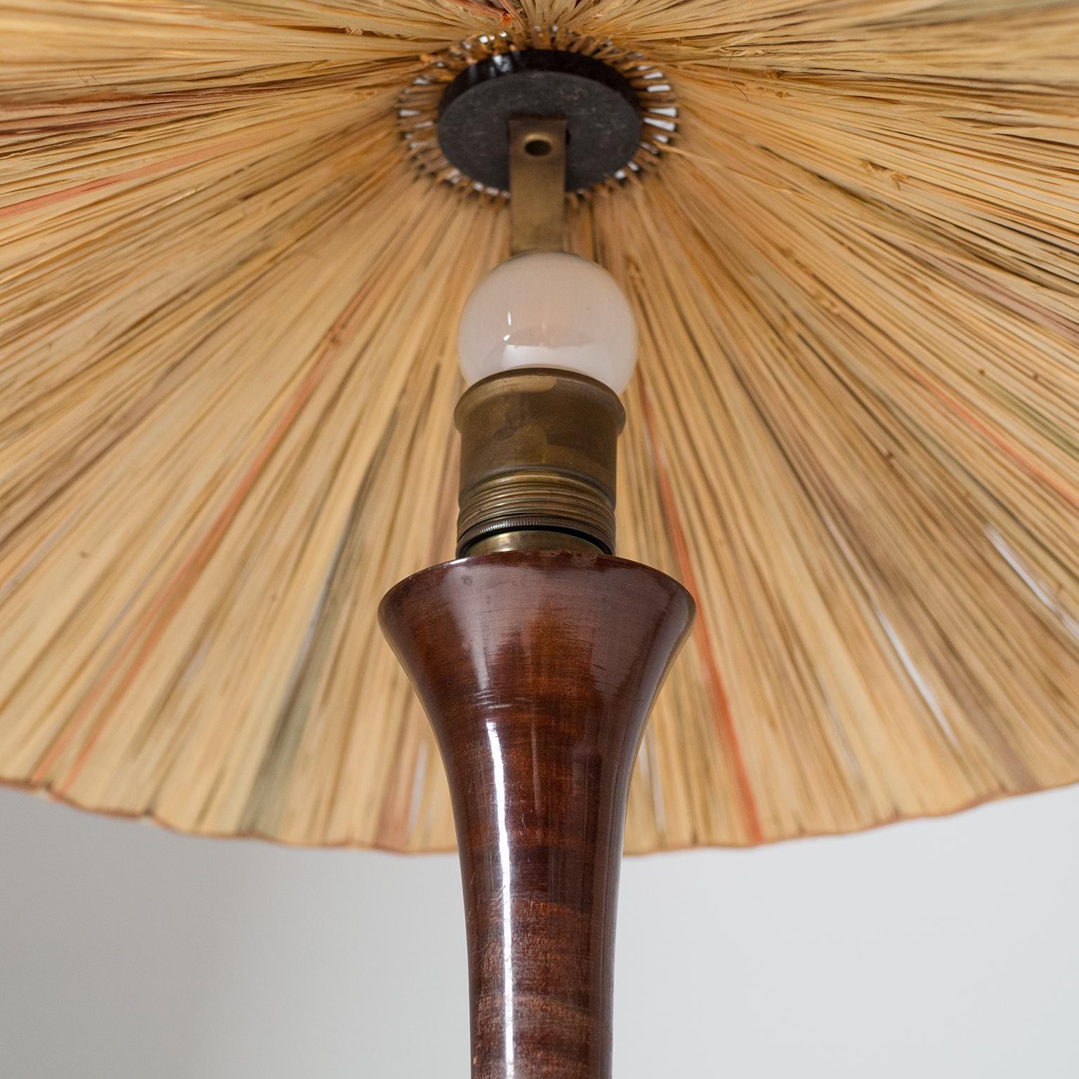 Mid-20th Century Art Deco Table Lamp, 1930s, with Original Straw Shade