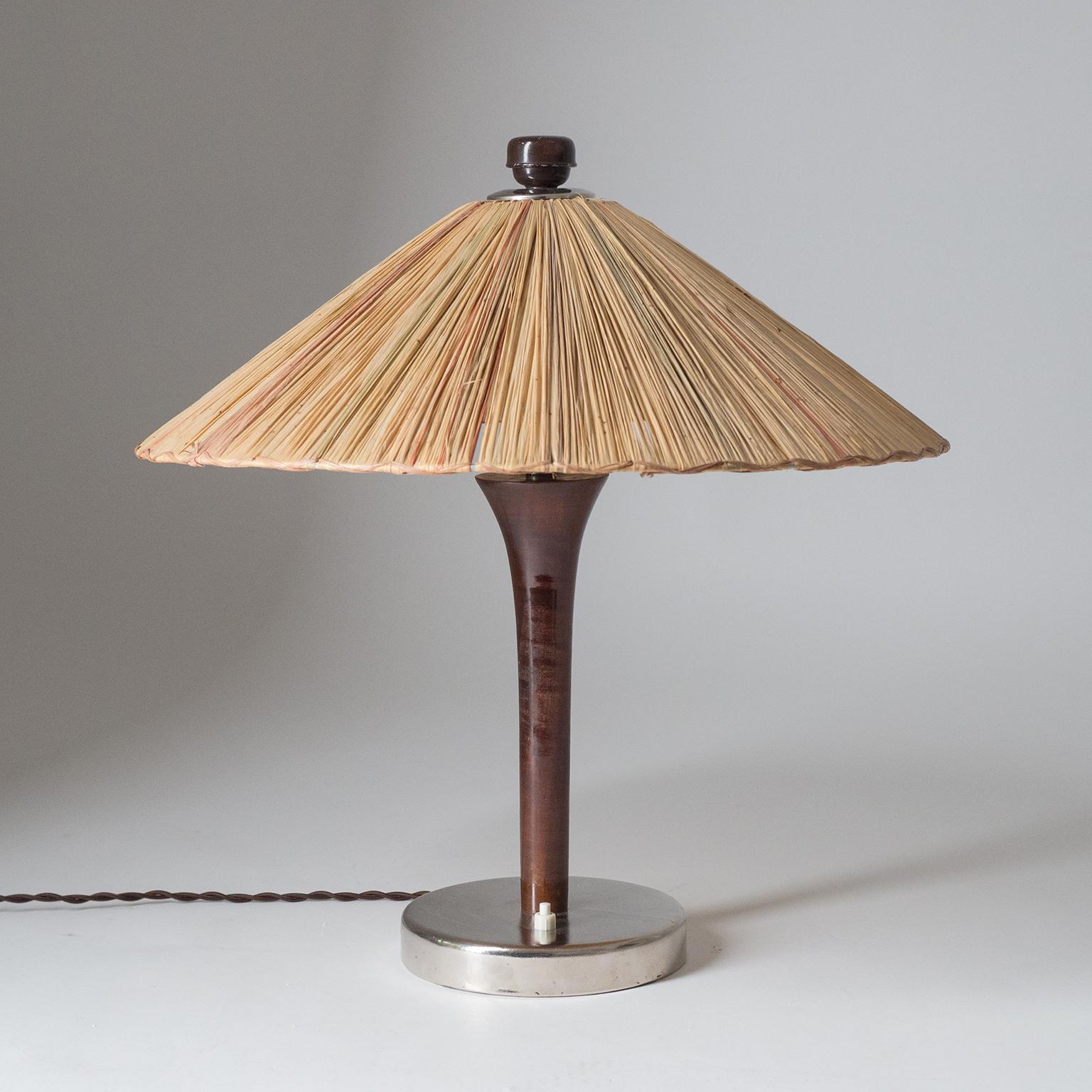 Art Deco Table Lamp, 1930s, with Original Straw Shade 2