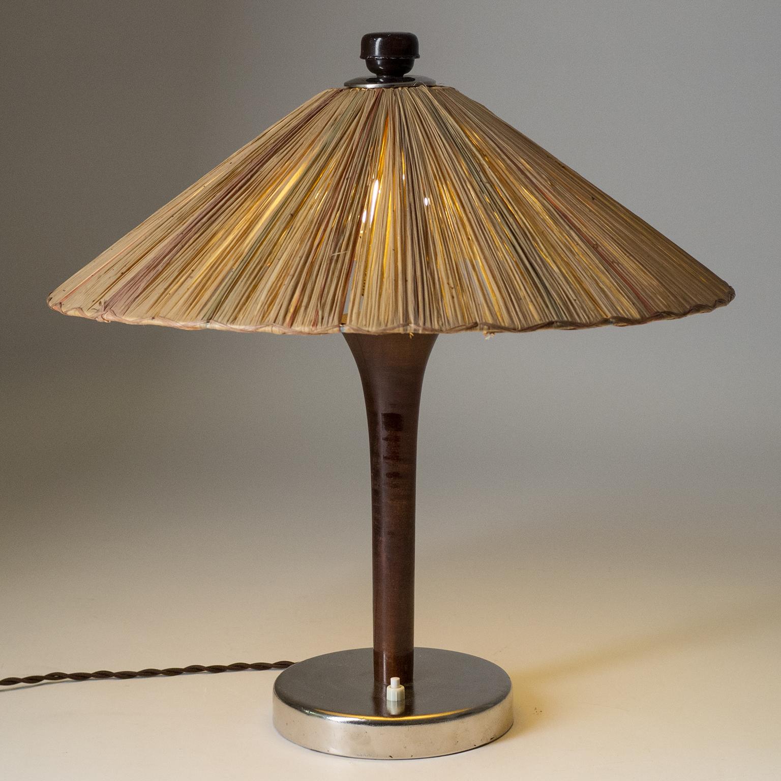 Art Deco Table Lamp, 1930s, with Original Straw Shade 3