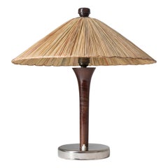 Art Deco Table Lamp, 1930s, with Original Straw Shade