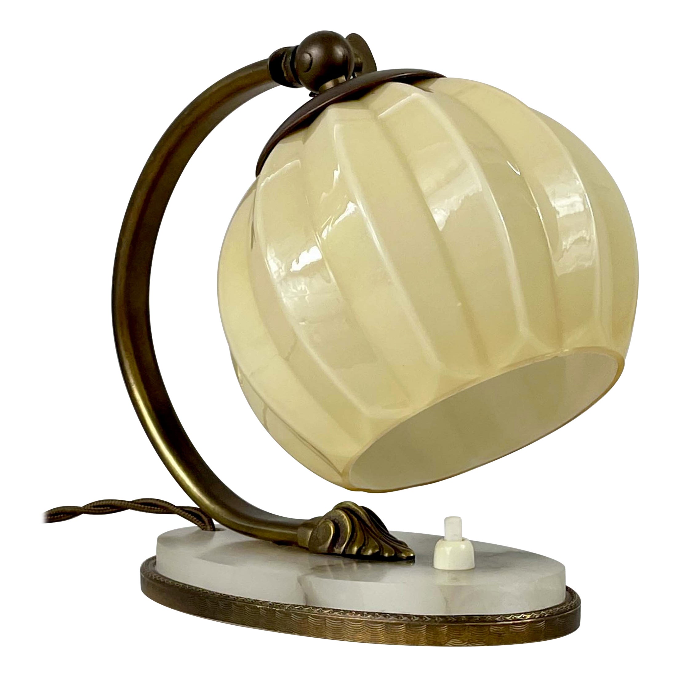 Art Deco Table Lamp, Alabaster, Opaline Glass & Brass, Germany 1920s to 1930s