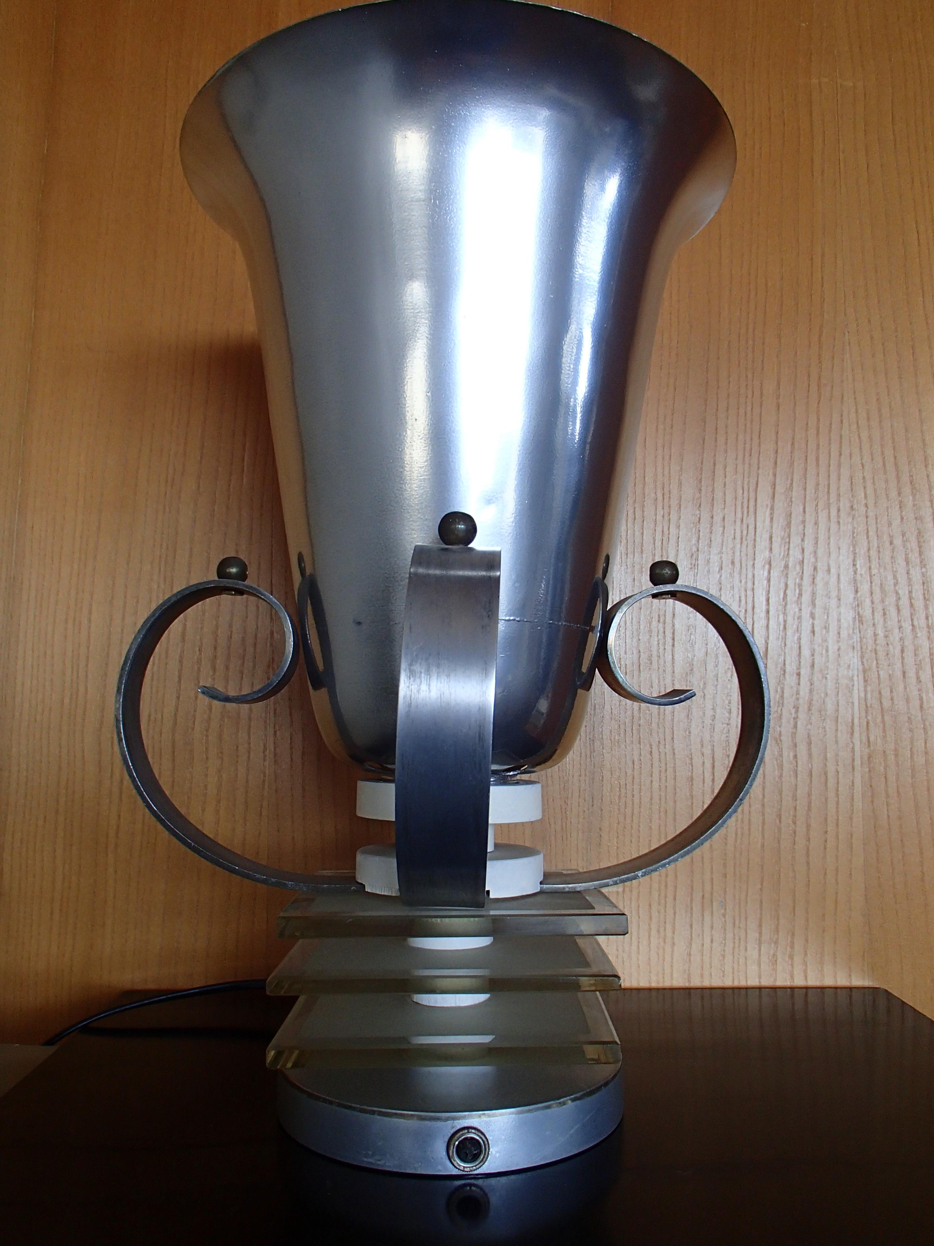 Art Deco Table Lamp Aluminium and Glass In Good Condition For Sale In Weiningen, CH