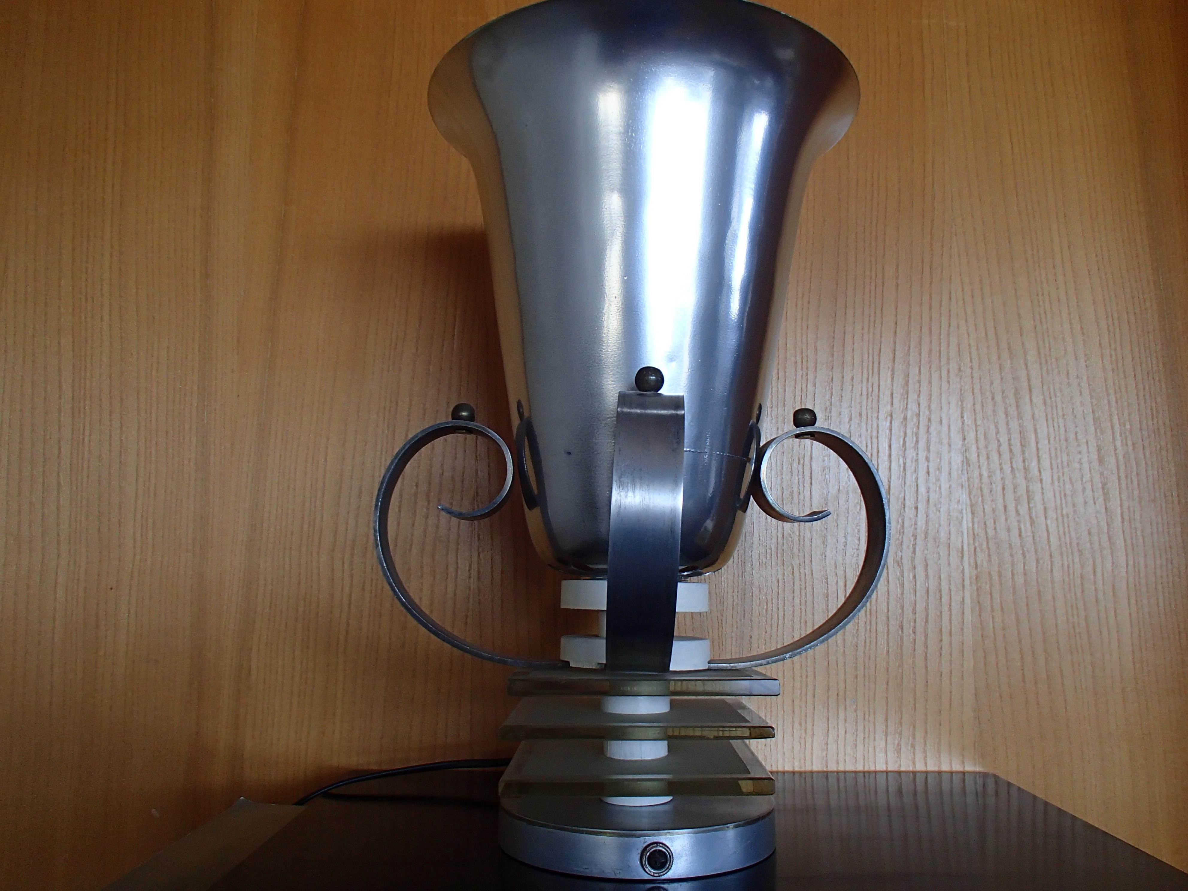 Mid-20th Century Art Deco Table Lamp Aluminium and Glass For Sale