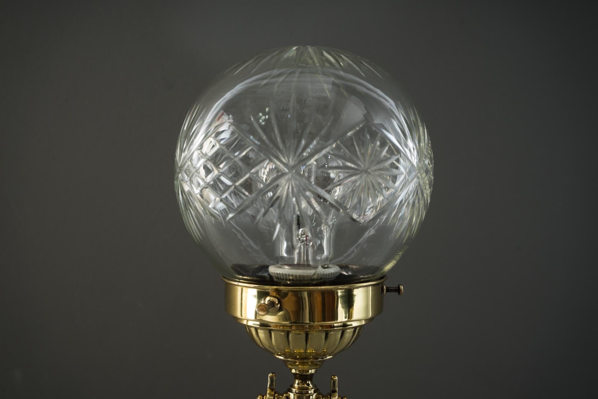 Brass Art Deco Table Lamp circa 1918 with Original Cut-Glass