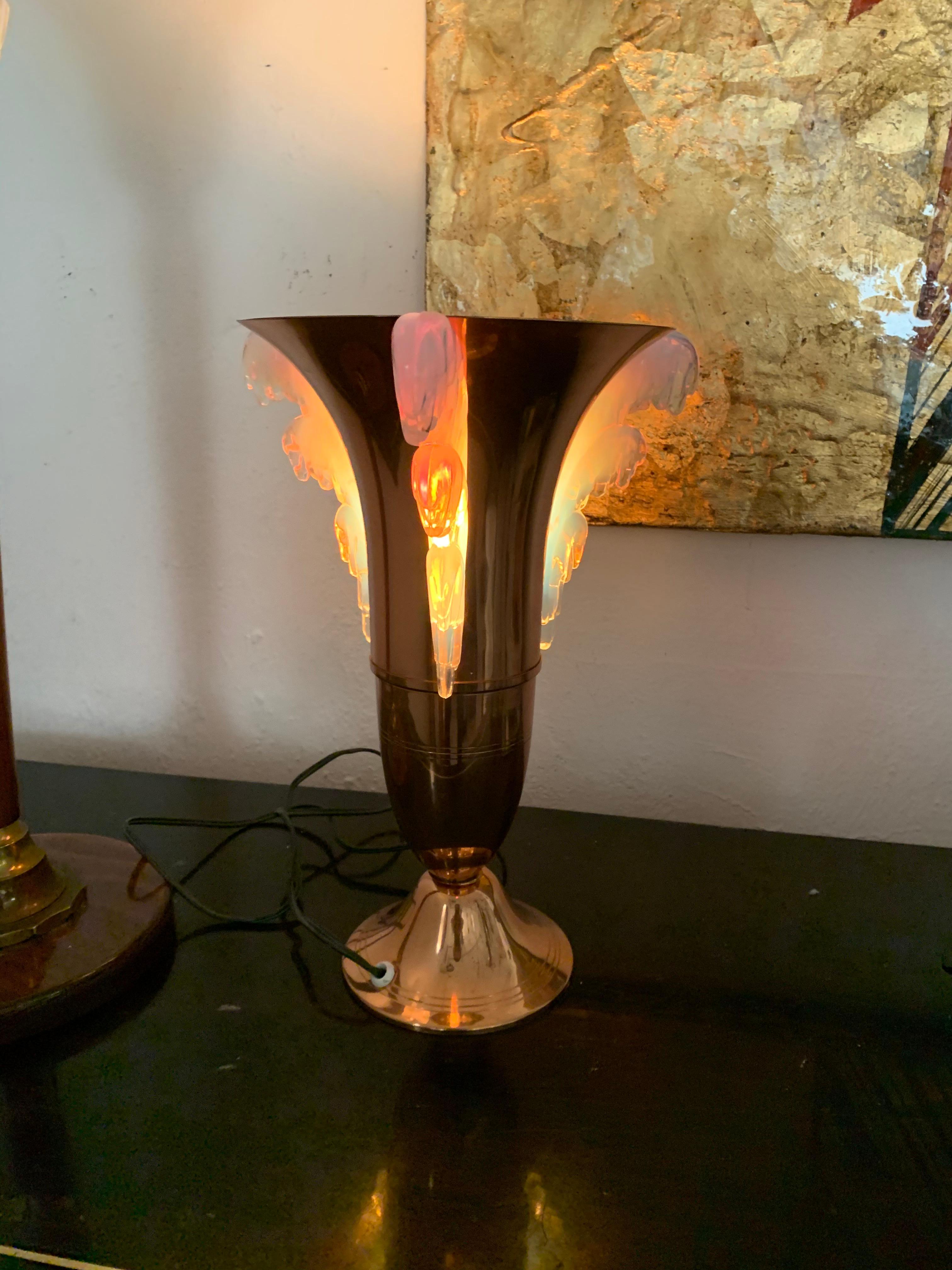 Art Deco Table Lamp Attributed to Petitot, Glass Signed EZAN, France circa 1940s 4