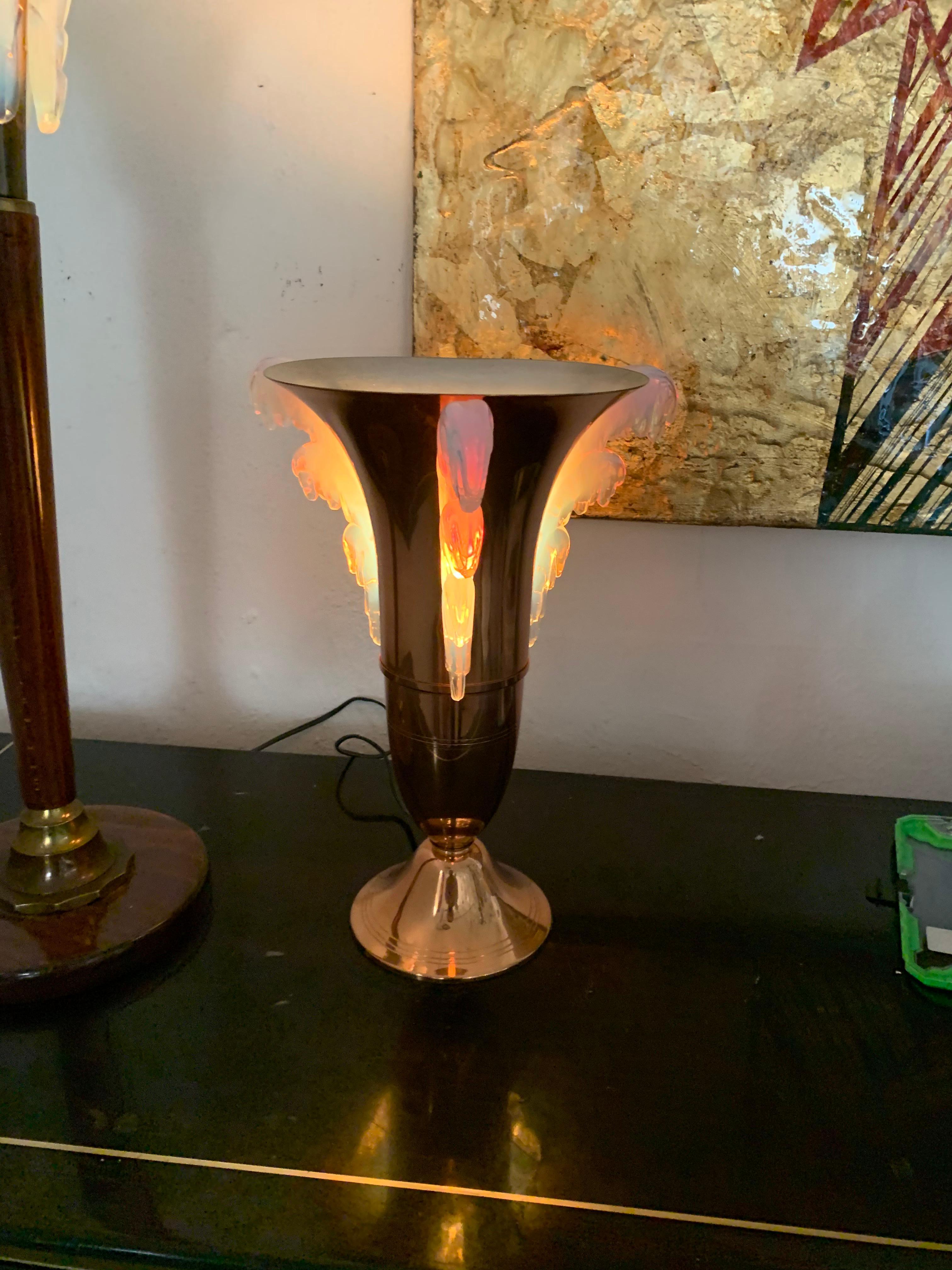 Art Deco Table Lamp Attributed to Petitot, Glass Signed EZAN, France circa 1940s 5