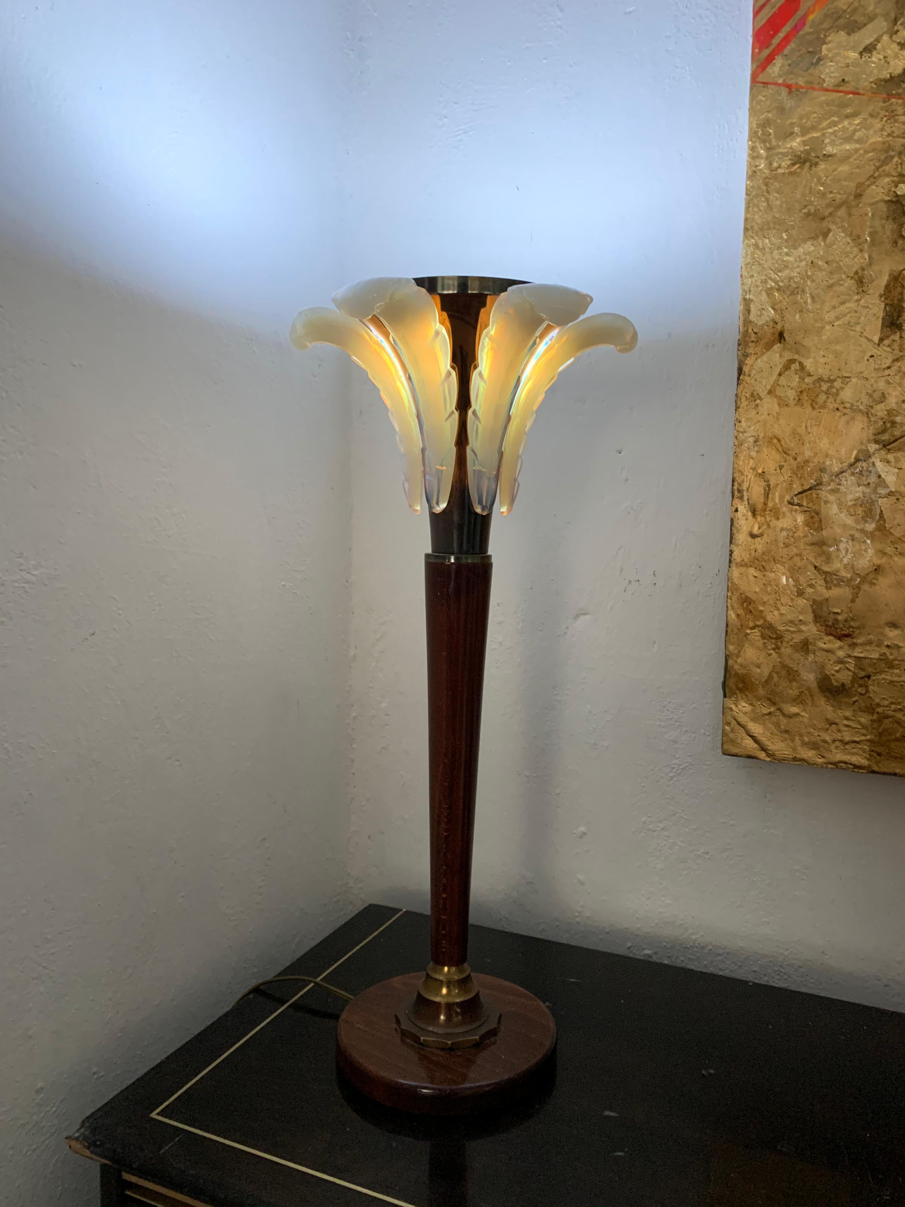 Art Deco Table Lamp Attributed to Petitot, Glass Signed EZAN, France circa 1940s 11