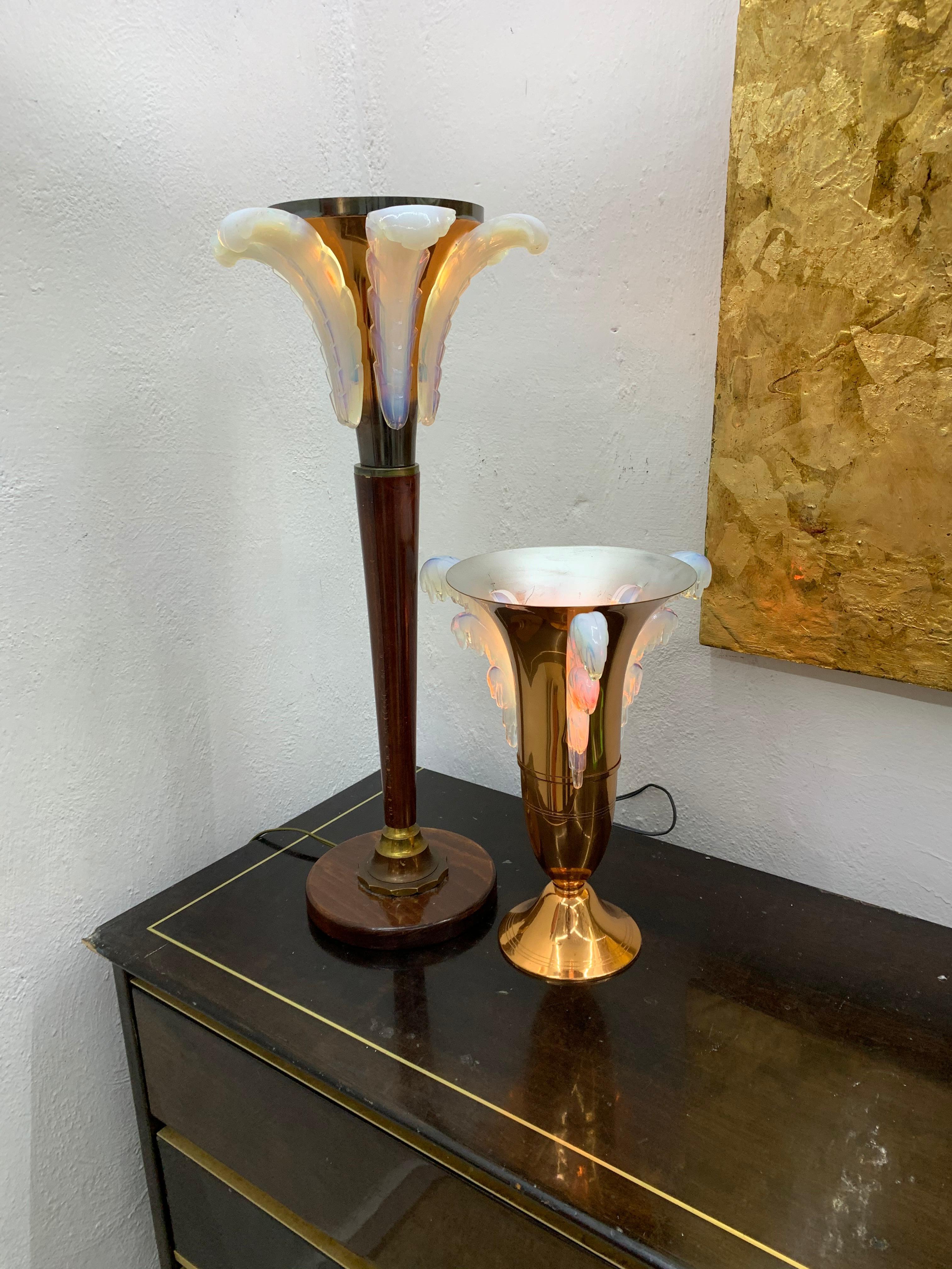 Art Deco Tischlampe Petitot zugeschrieben:: Glas signiert EZAN:: Frankreich um 1940er Jahre 2