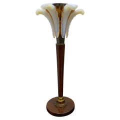 Art Deco Table Lamp Attributed to Petitot, Glass Signed EZAN, France circa 1940s