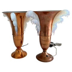 Art Deco Tischlampe Petitot zugeschrieben, Glas signiert EZAN, Frankreich ca. 1940er Jahre