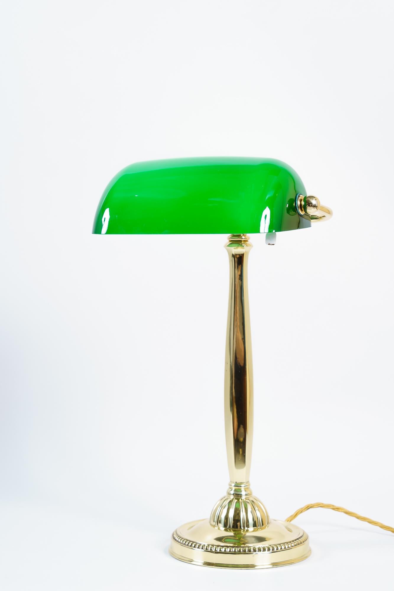 Art Deco table lamp ( Banker lamp ) Vienna, around 1920s
Brass polished and stove enamelled.
 