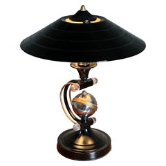 Art Deco Table Lamp, Black and Chrome