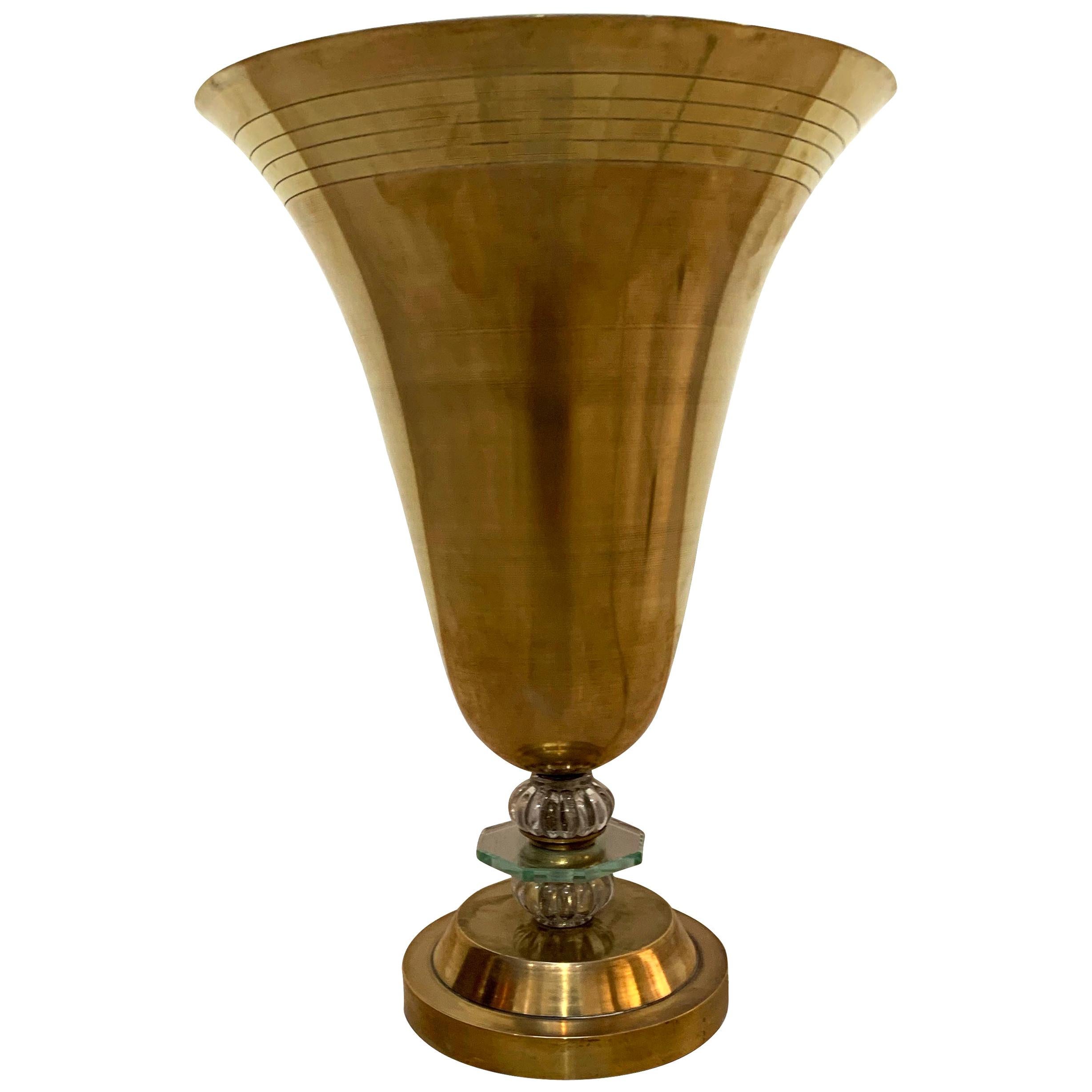 Art Deco Table Lamp, Brass and Glass, Paris, France, circa 1930 For Sale