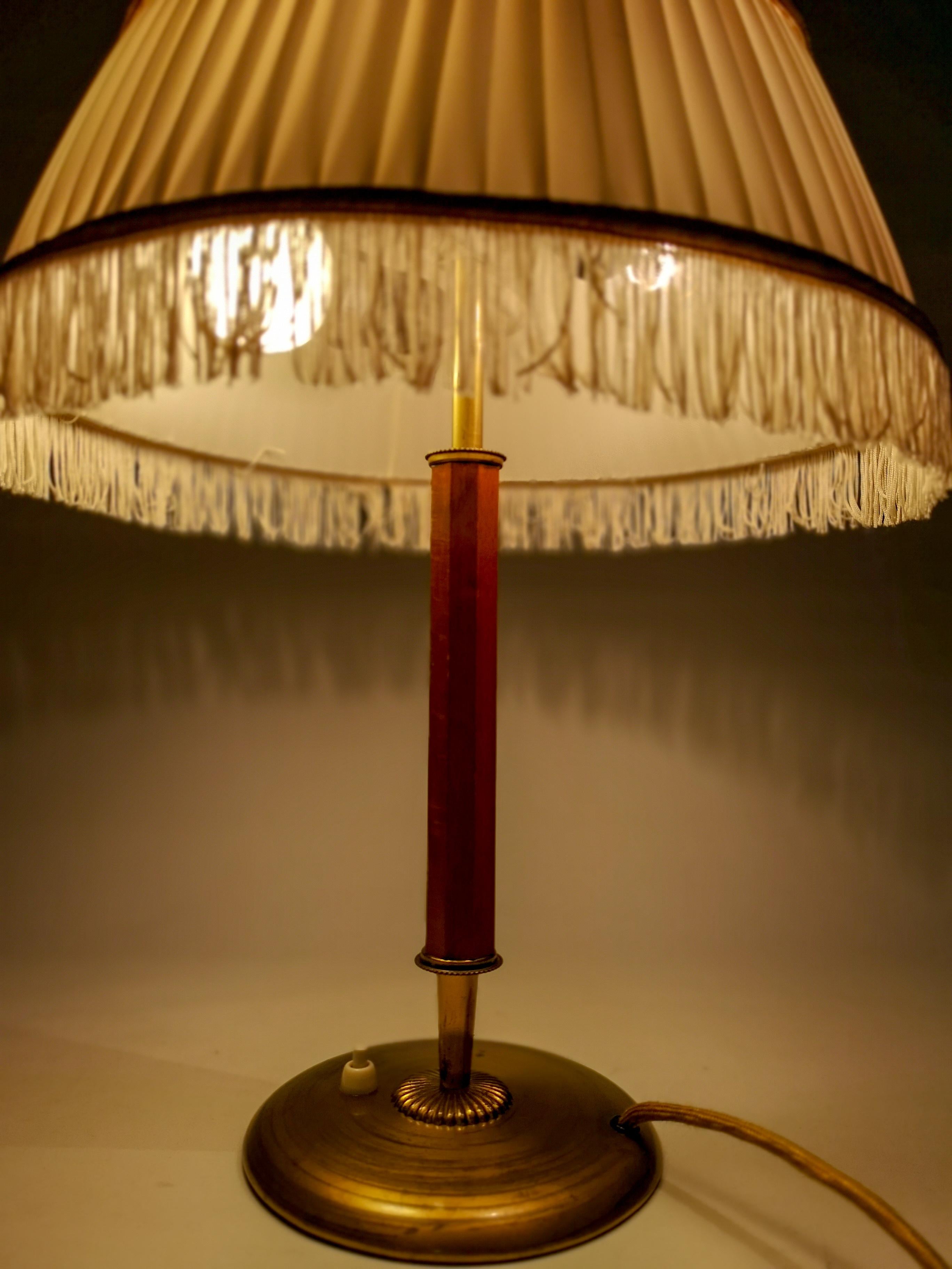 Art Deco Table Lamp Brass and Teak, Sweden, 1930s 3