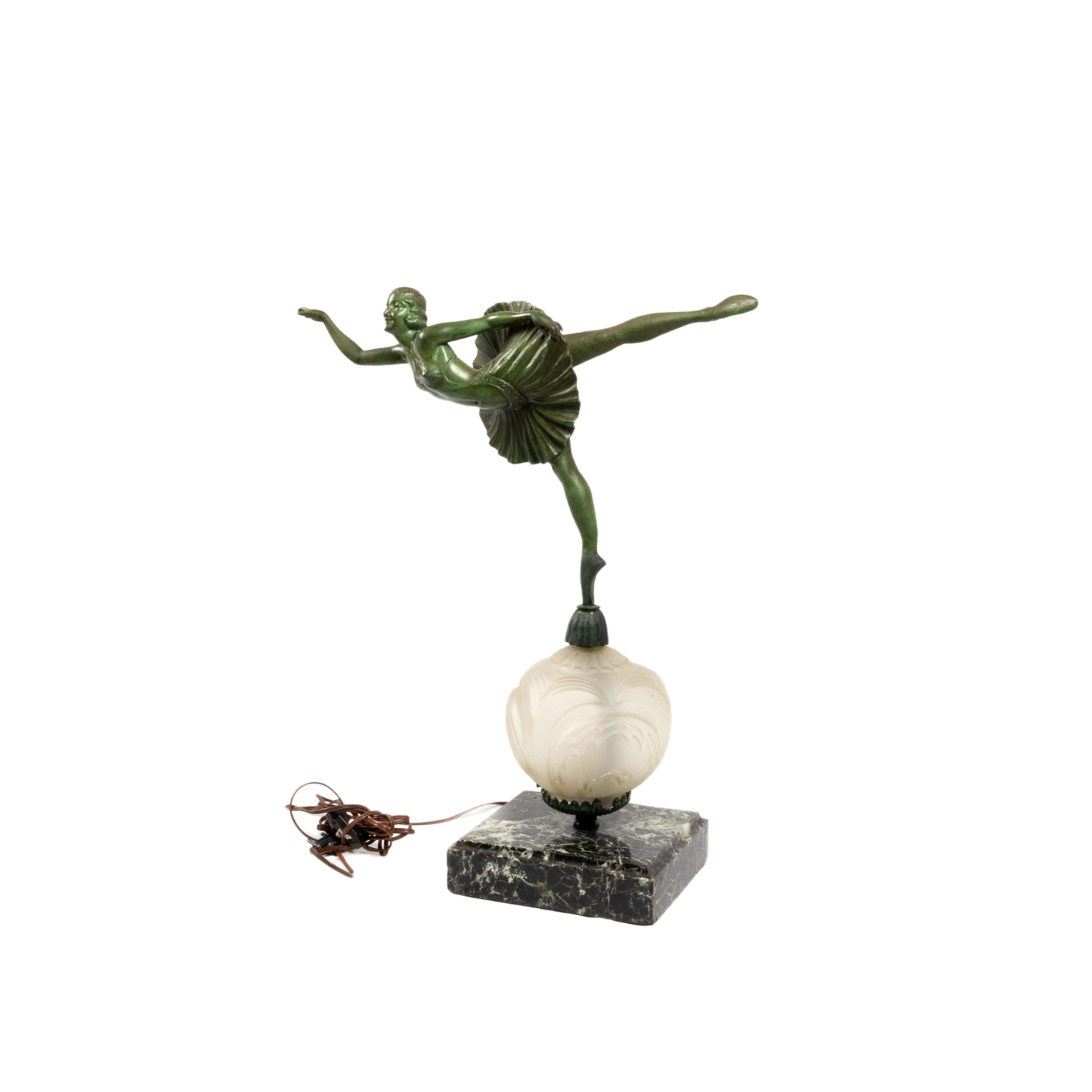 French Art Deco Table Lamp Bronze Dancer Statue, 20th Century   For Sale