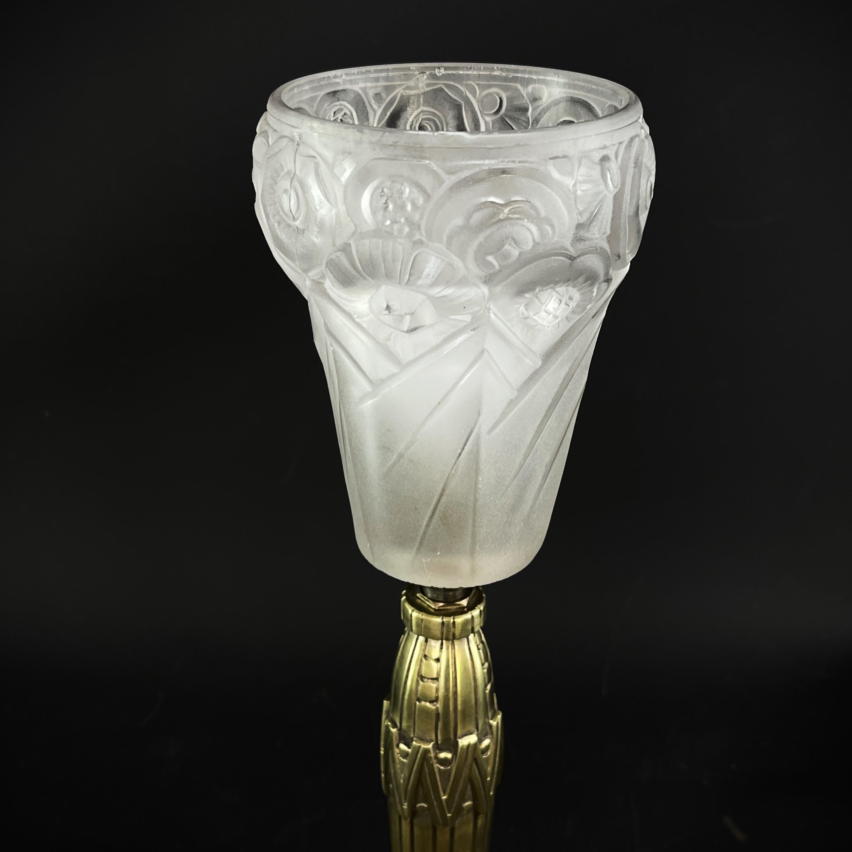 Art Deco Table Lamp Bronze glass, 1930s In Good Condition For Sale In Bingen am Rhein, RP