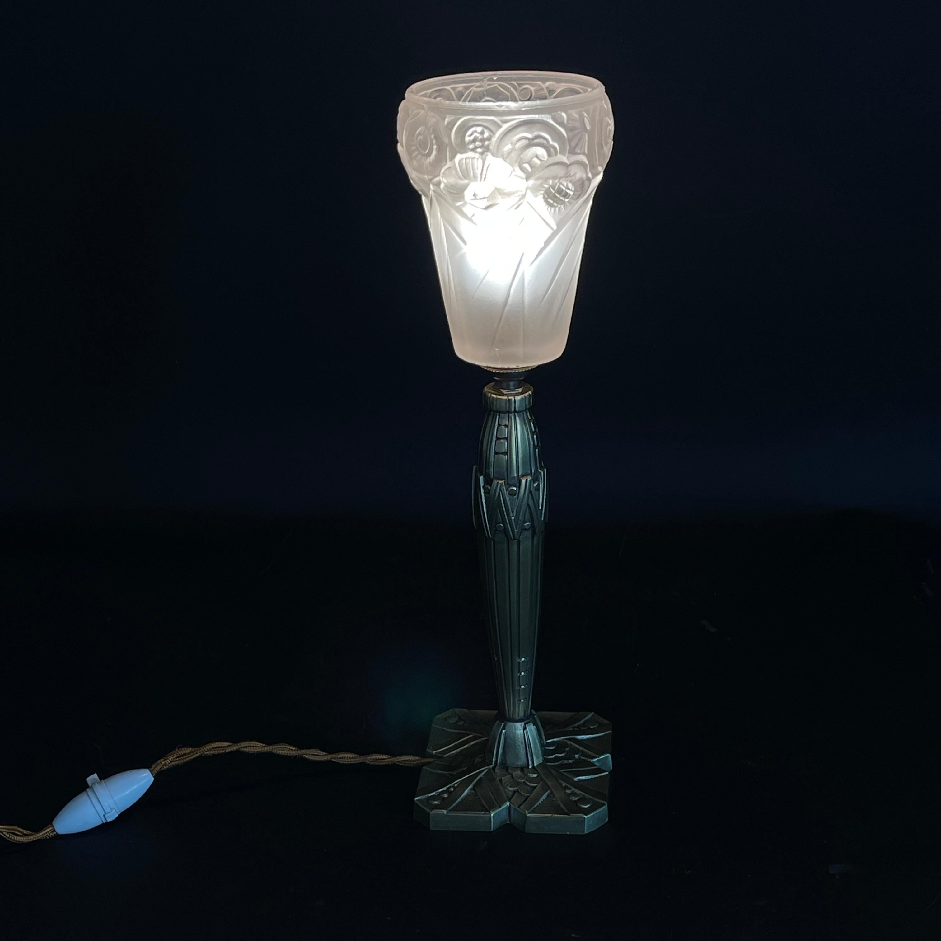 Brass Art Deco Table Lamp Bronze glass, 1930s For Sale