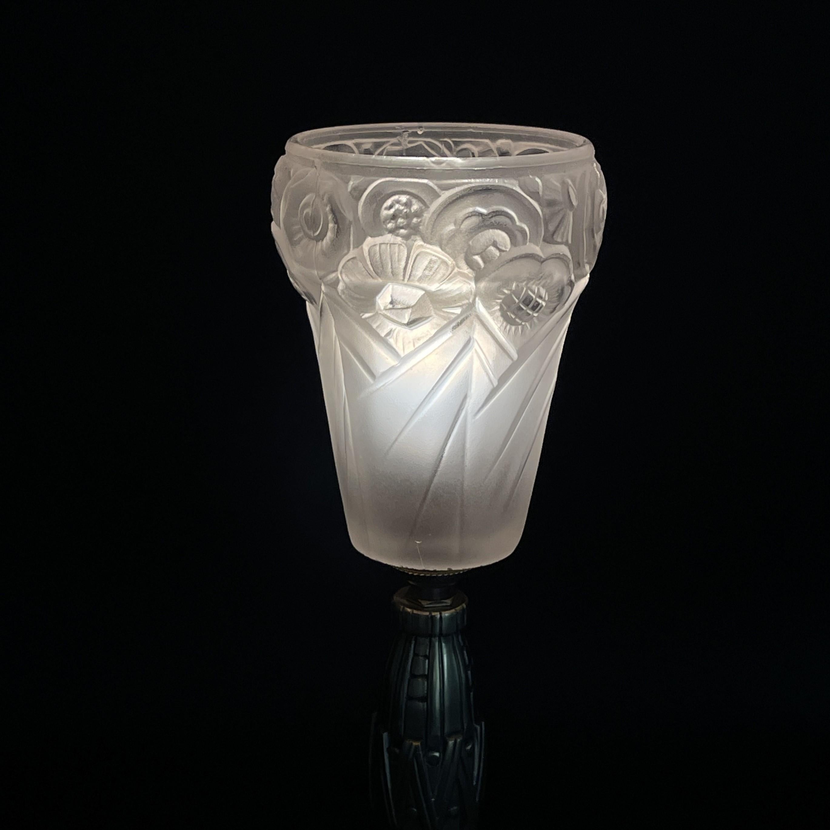 Art Deco Table Lamp Bronze glass, 1930s For Sale 2