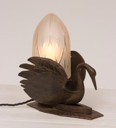 Art Deco Table Lamp Bronze in the Form of a Swan