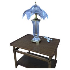 Lampe de table Art Deco par Cofrac Art Verrier, cristal clair et laiton, France, années 1970