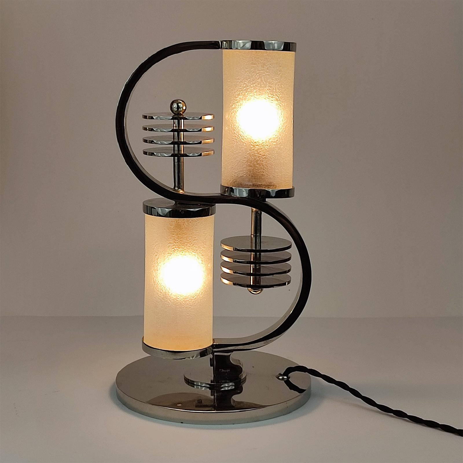Metal Art Deco Table Lamp by Edgar Brandt and Daum Nancy  For Sale