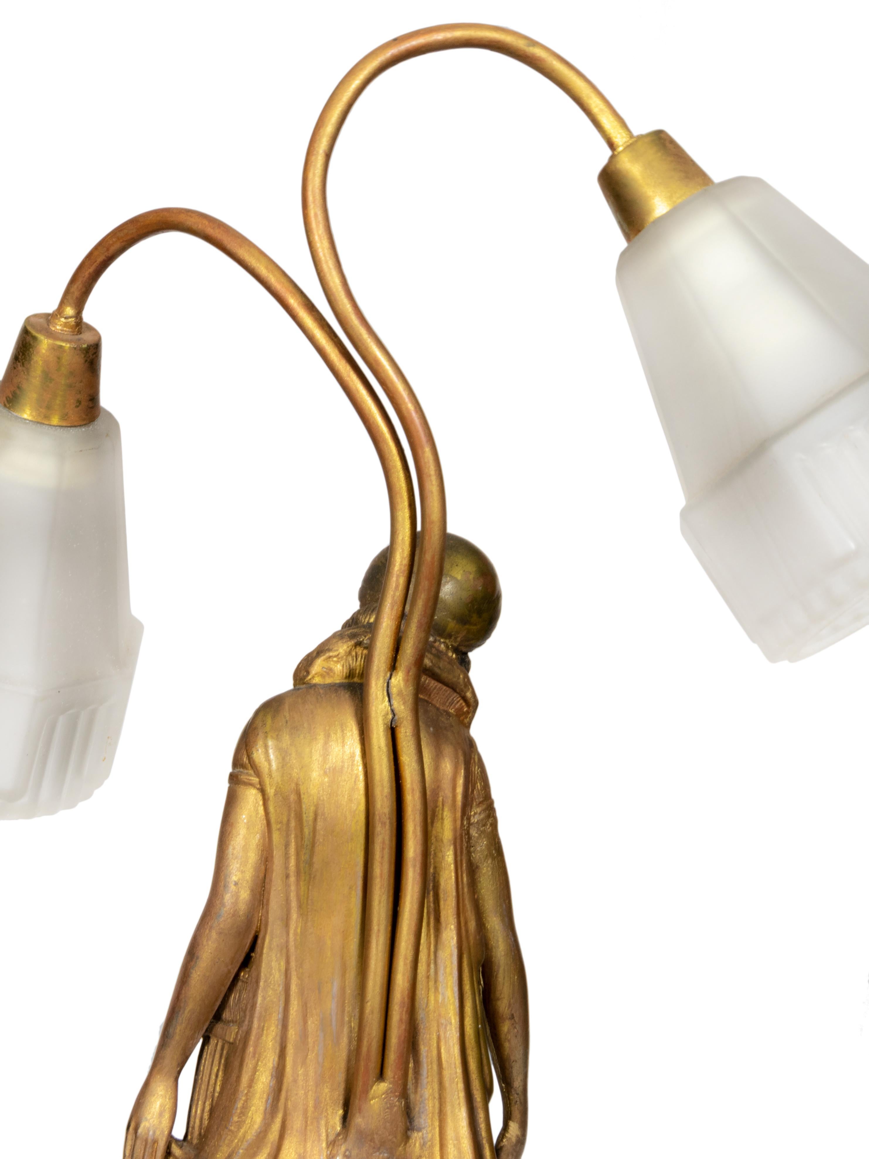 Art-Déco-Tischlampe von Georges Van De Voorde, Frankreich, 1925 (Patiniert) im Angebot