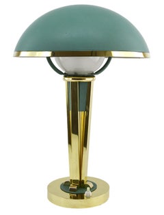Lampada da tavolo Art Déco di Jacques Adnet, ottone e vetro, Francia, 1940