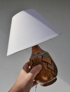Art Deco Table Lamp, Ceramic with Copper Enamel, France, 1930s Design
