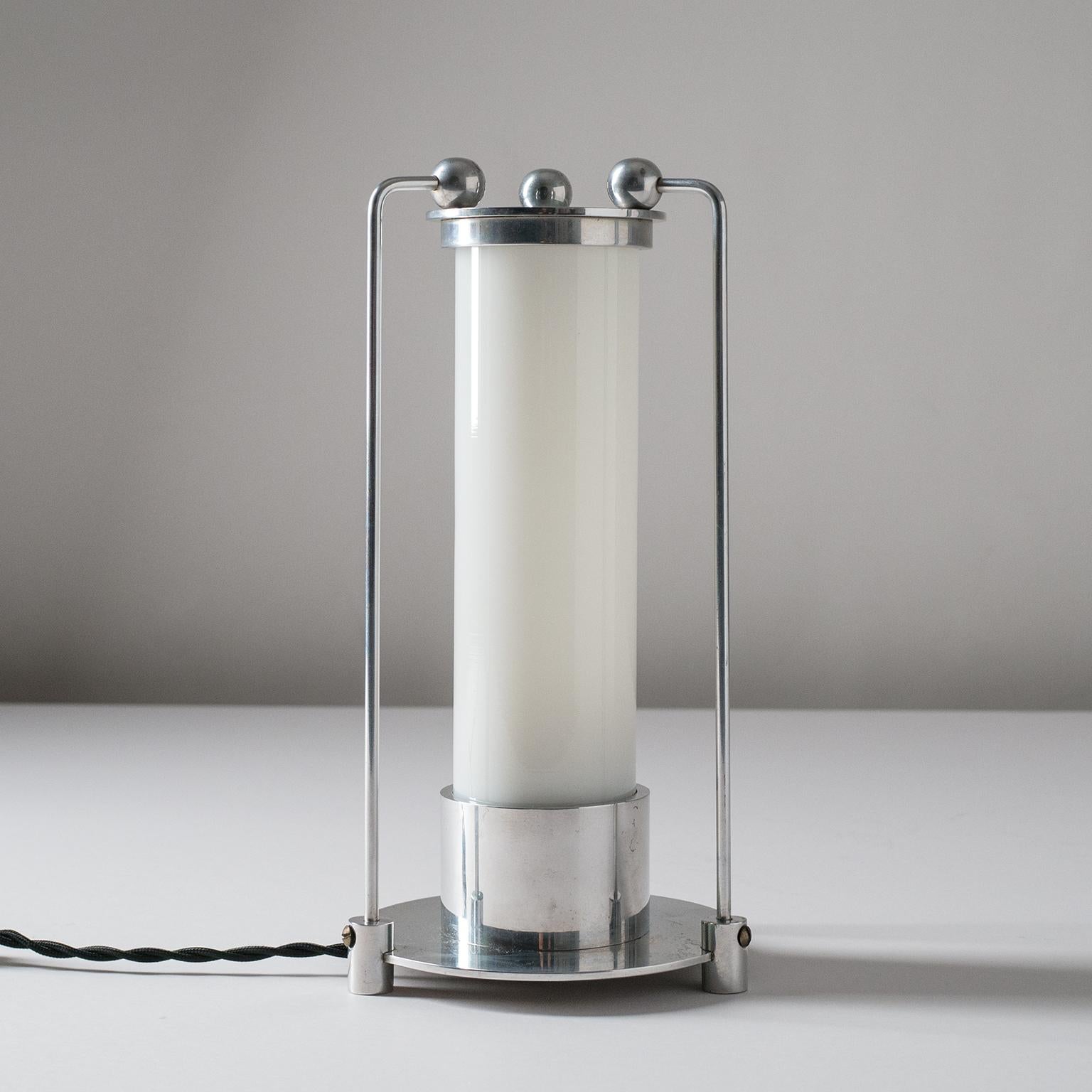 Art Deco Table Lamp, circa 1930, Aluminum and Opaline Glass 6