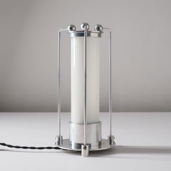 Art Deco Table Lamp, circa 1930, Aluminum and Opaline Glass