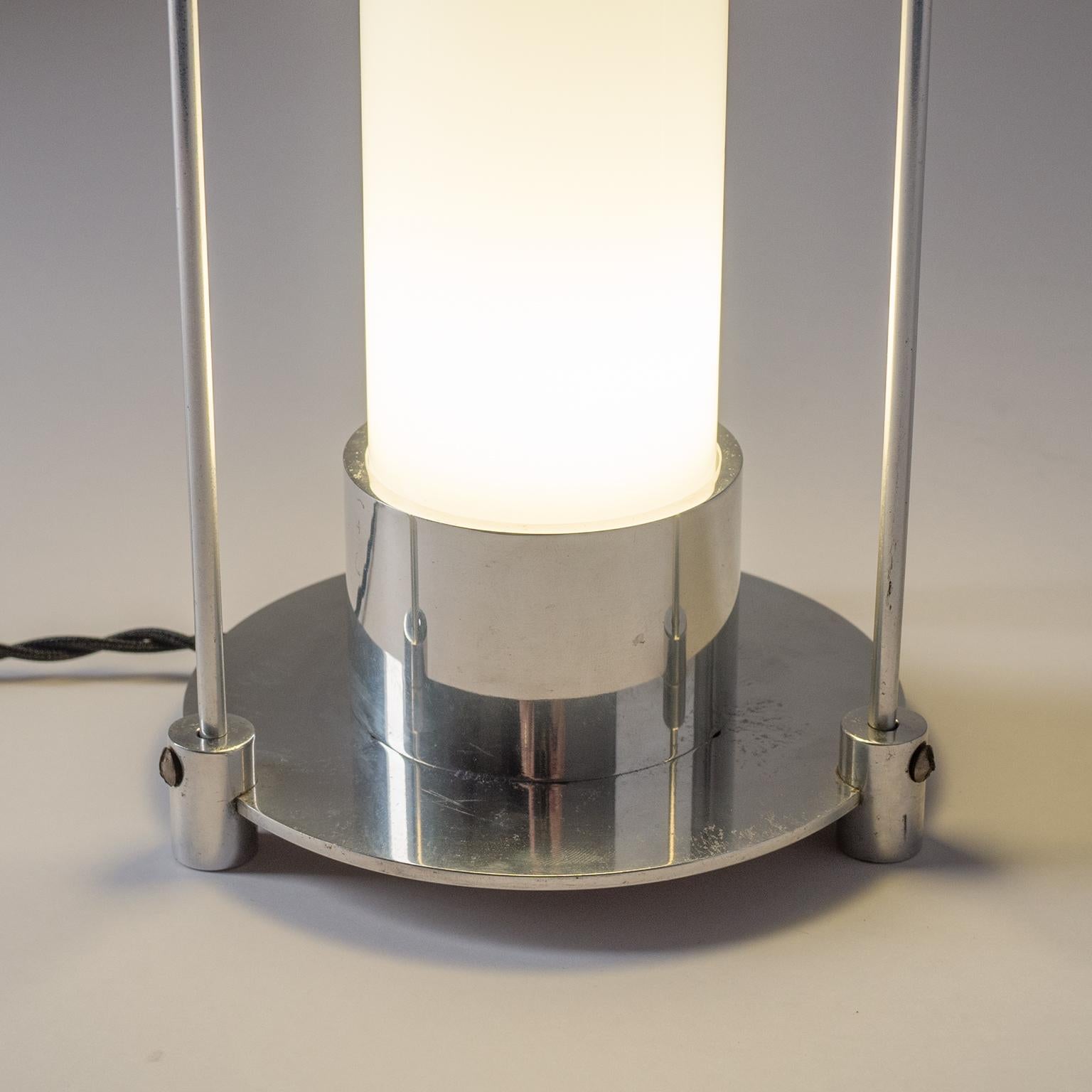 Art Deco Table Lamp, circa 1930, Aluminum and Opaline Glass In Good Condition In Vienna, AT