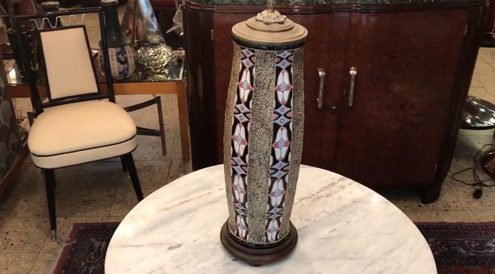 Wood Art Deco Table Lamp, Czechoslovakia, 1920 in Ceramic For Sale