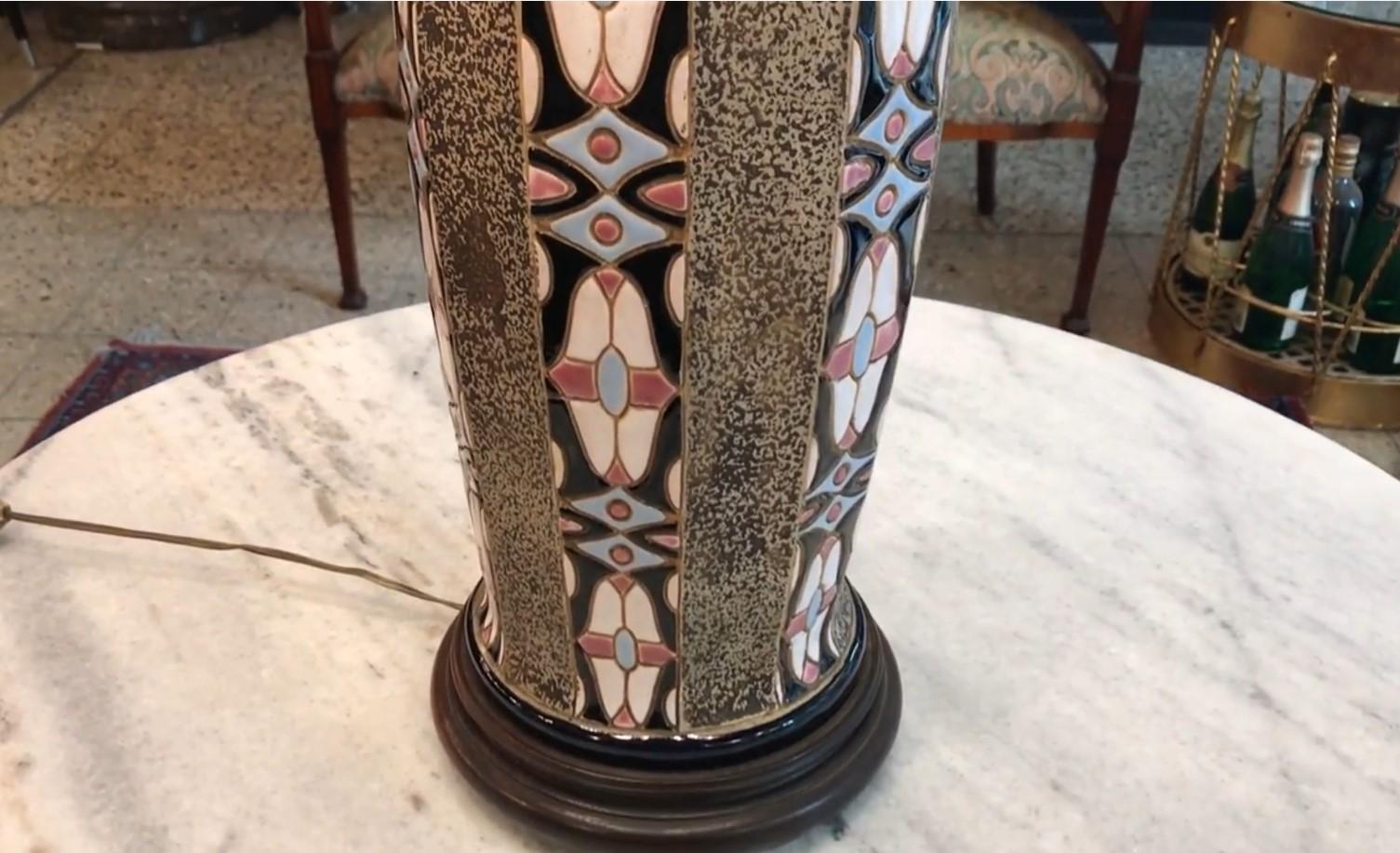 Art Deco Table Lamp, Czechoslovakia, 1920 in Ceramic For Sale 3