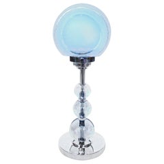 Vintage Art Deco Style Table Lamp Frosted Blue Glass Shade Glass spheres to Chrome stem