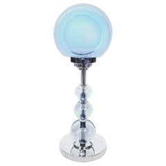 Art Deco Style Table Lamp Frosted Blue Glass Shade Glass spheres to Chrome stem