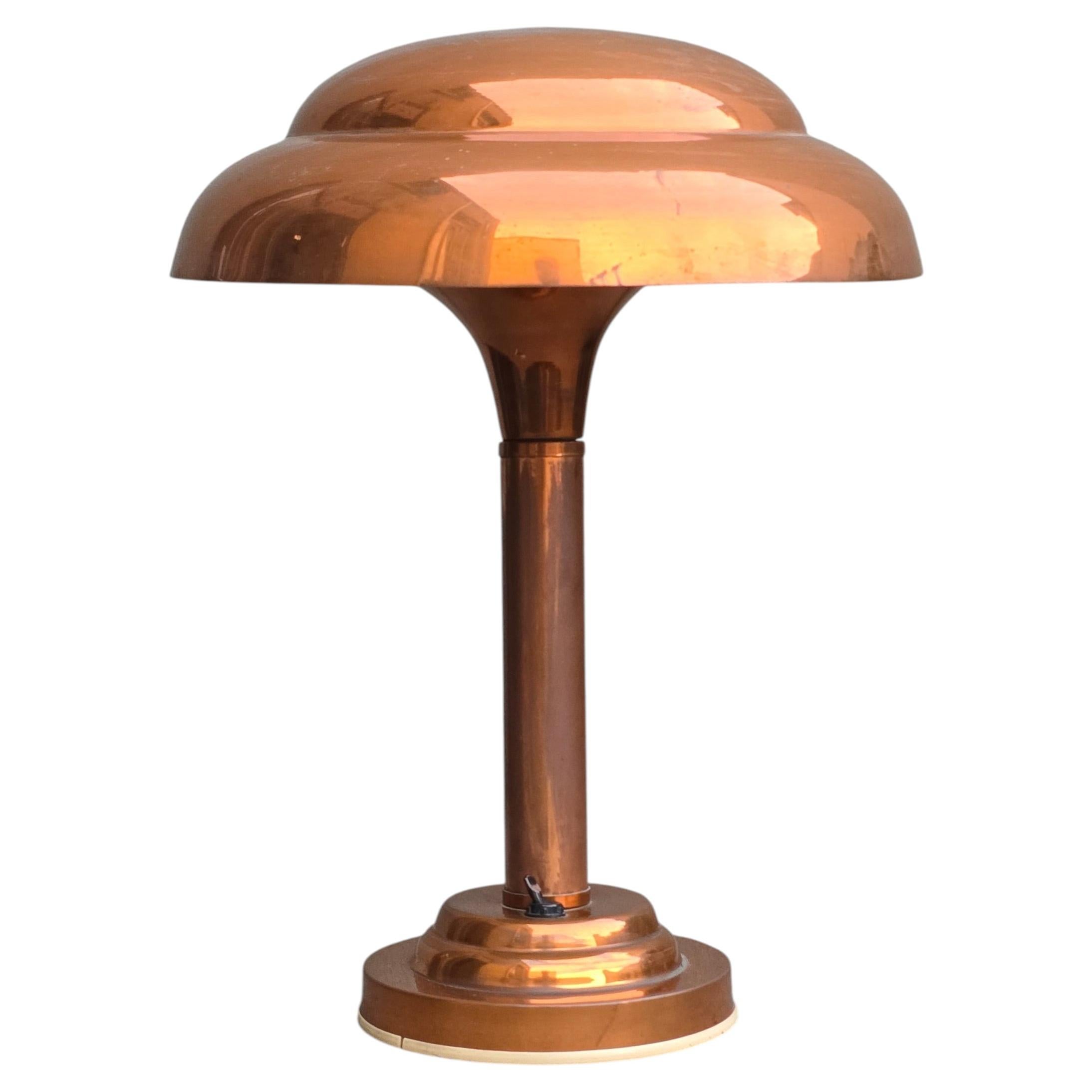 Belgian Art Deco Copper and Brass Table Lamp, 1920s