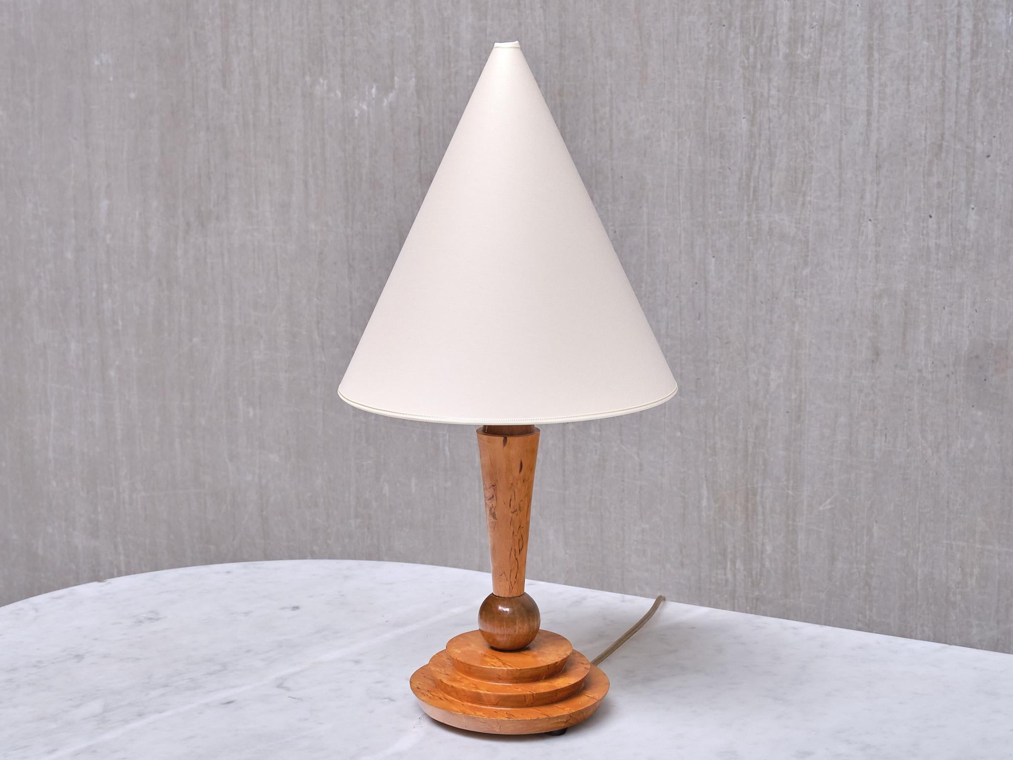 Art Deco Table Lamp in Birdseye Maple with Ivory Colored Shade, Austria, 1930s For Sale 5