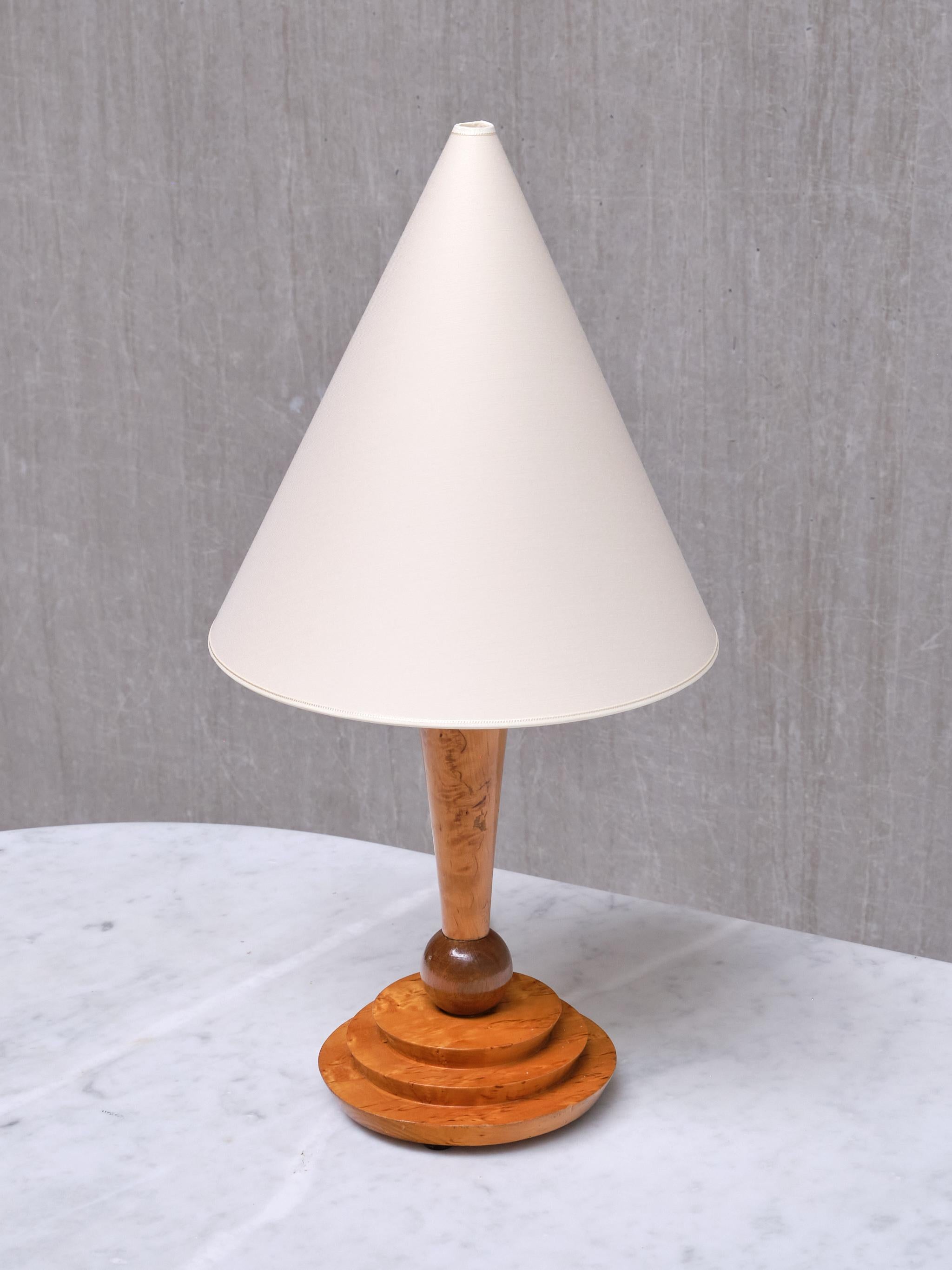 Mid-20th Century Art Deco Table Lamp in Birdseye Maple with Ivory Colored Shade, Austria, 1930s For Sale