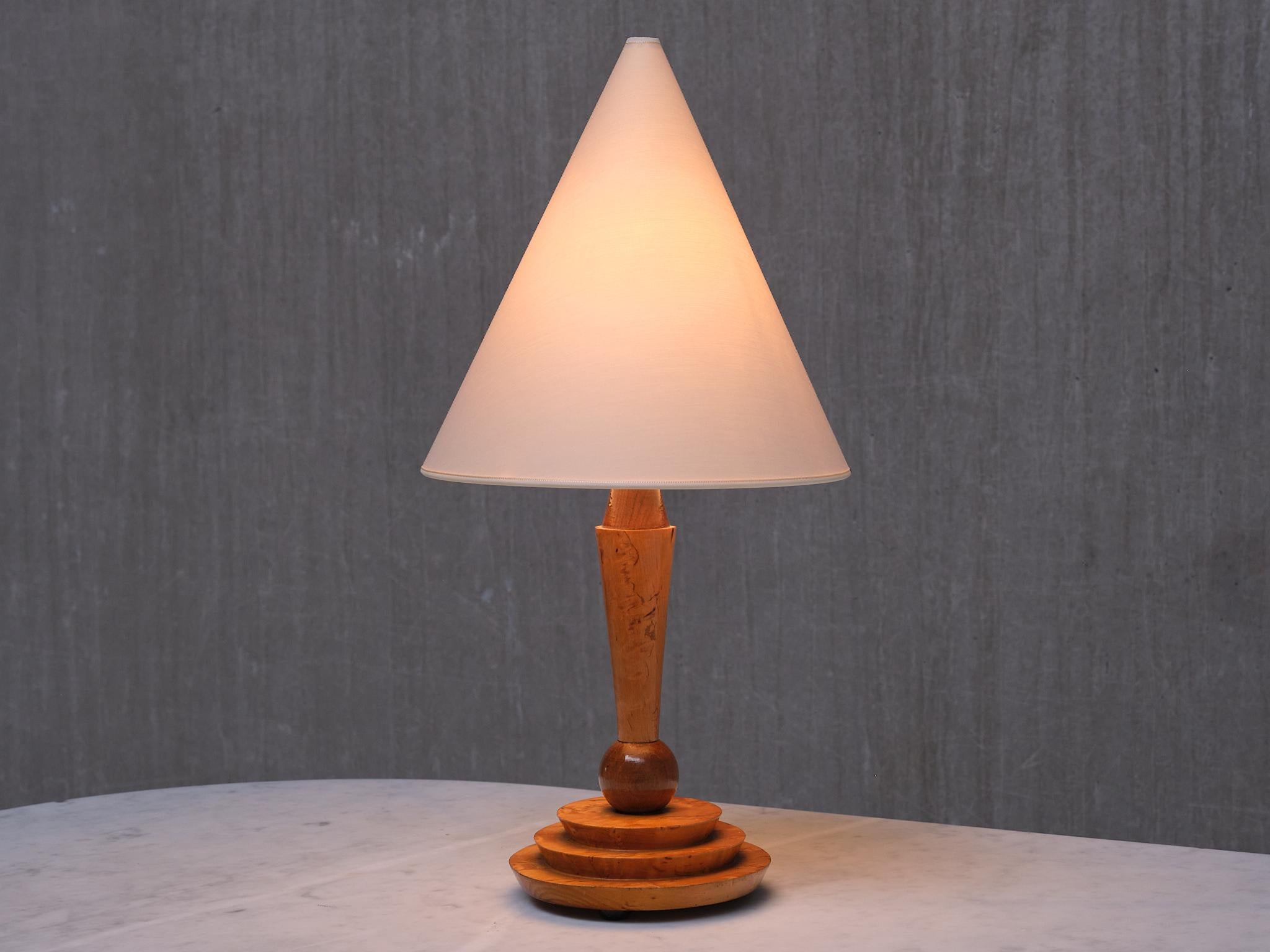 Art Deco Table Lamp in Birdseye Maple with Ivory Colored Shade, Austria, 1930s For Sale 4