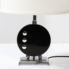 Art Deco Table Lamp in Black Lacquer W/Chrome Detailing after Donald Deskey