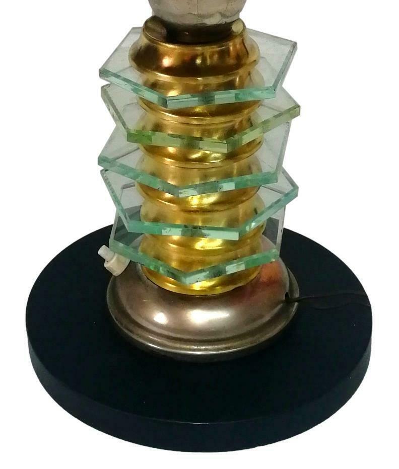 Art Deco Table Lamp in Brass & Crystal Vintage Design, 1950s For Sale 1