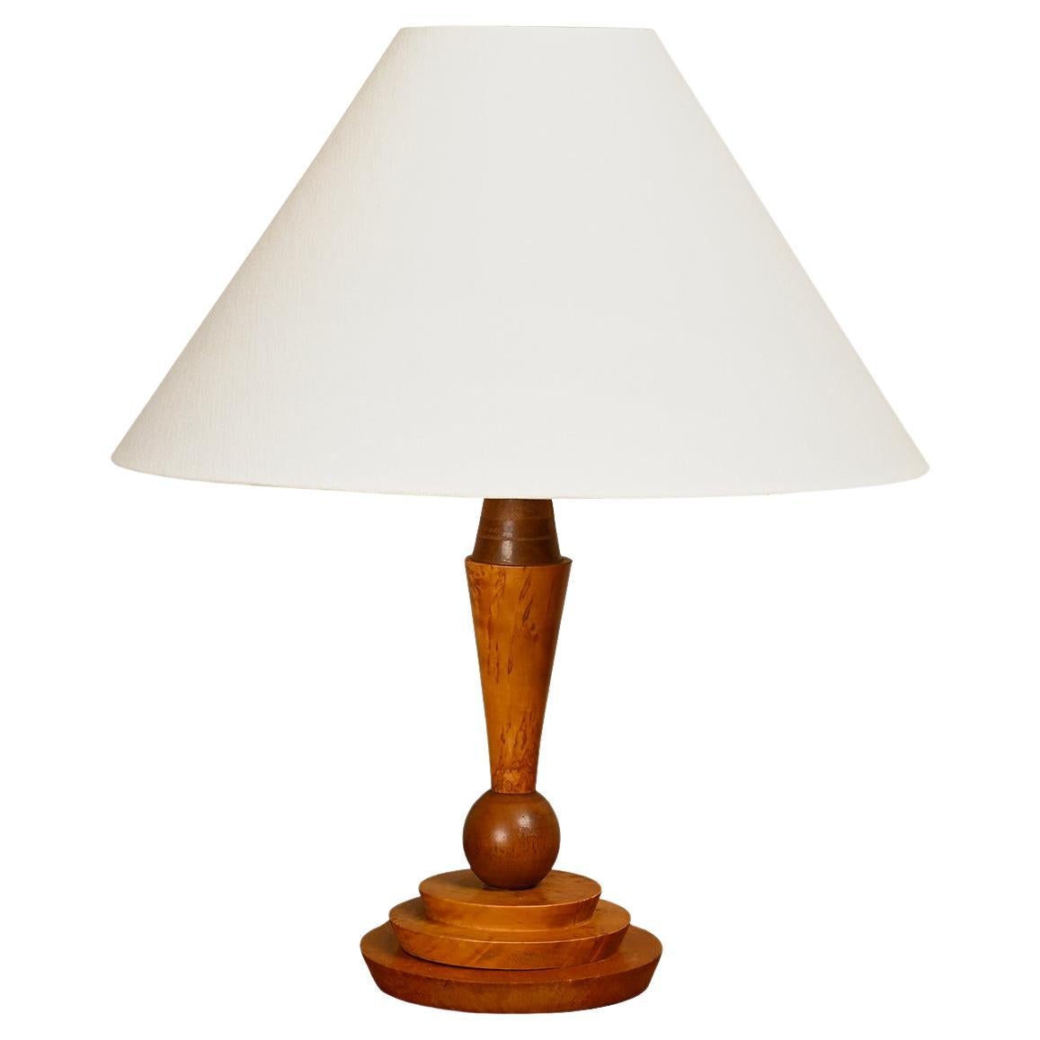 Art-déco-Tischlampe aus Wurzelnussholz in Wurzelholz, 1950er Jahre im Angebot